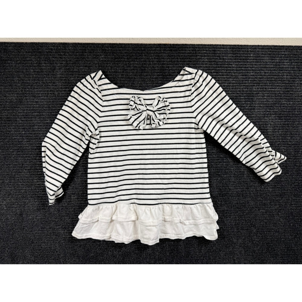 Janie‎ and Jack Girls Black White Striped Bow Parisian Long Sleeve Top Size 8